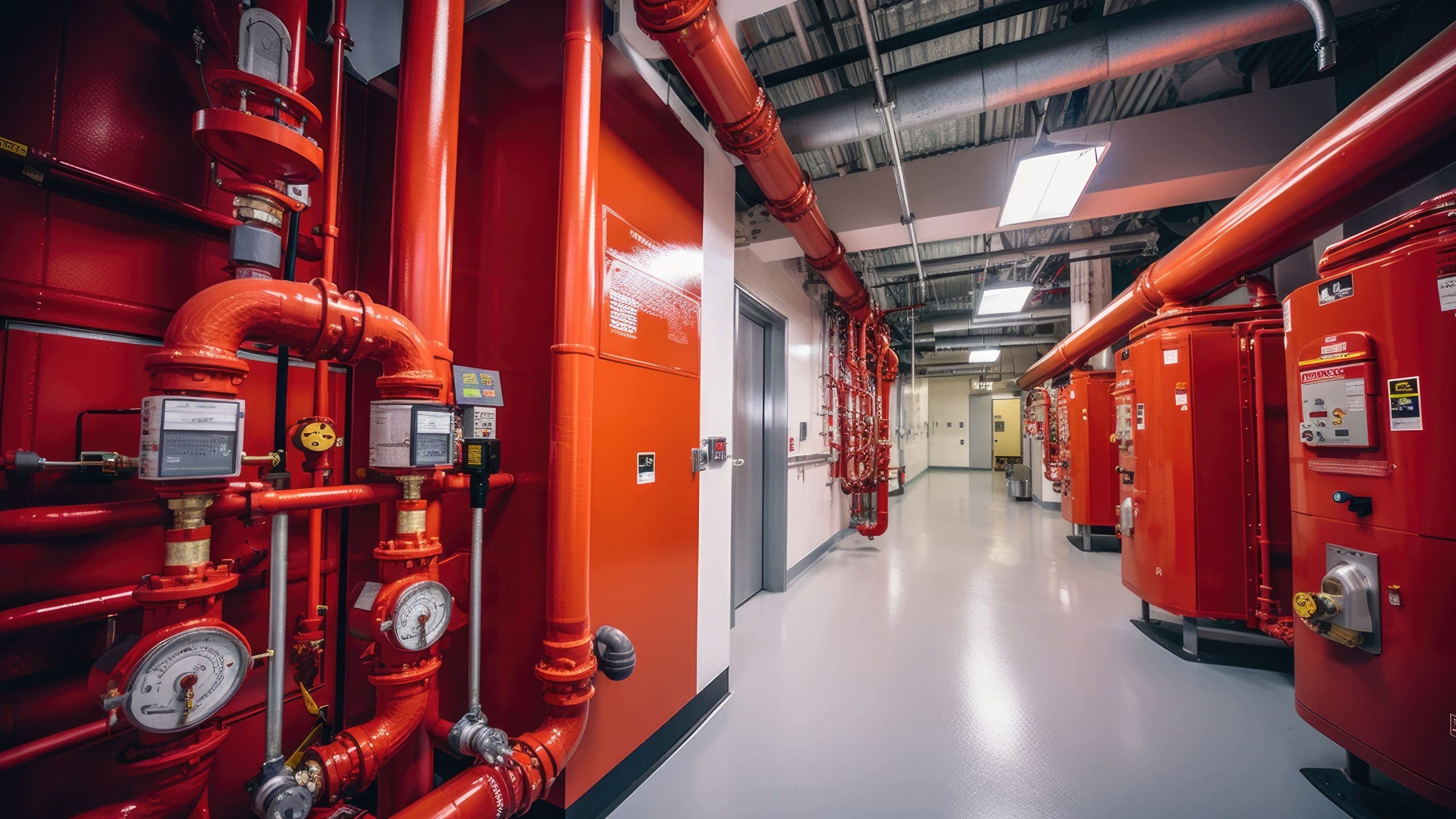The building's fire protection system is designed to prevent fires and minimize their impact.